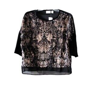 CHICO’S Blouse Black Neutral Snake Velvet Burnout Boxy Chio's 1 US S